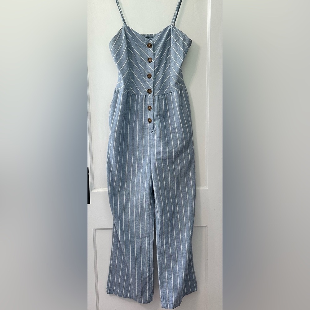 Ci Sono Blue Striped Jumpsuit
